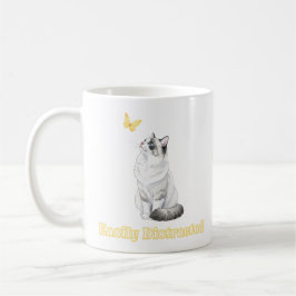 Caneca De Café Easily Distracted Cute Cat & Butterfly Design