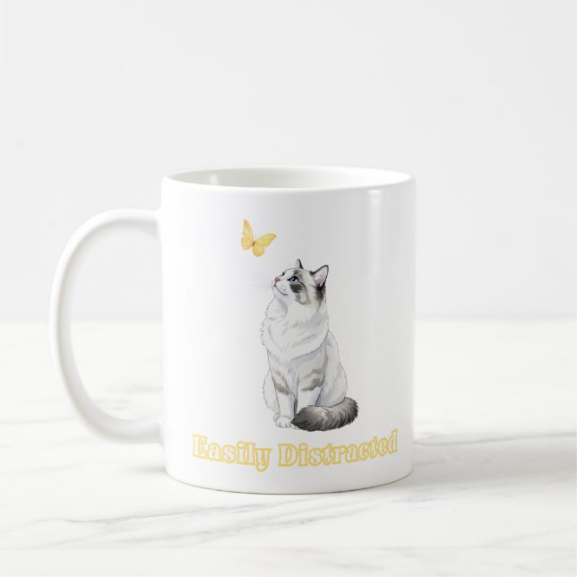 Caneca De Café Easily Distracted Cute Cat & Butterfly Design (Esquerda)