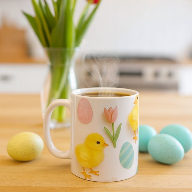 Caneca De Café Easter Baby Chickens and Bunny Rabbits (Criador carregado)