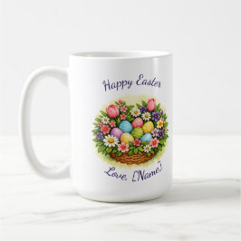 Caneca De Café Easter Spring Basket with Eggs, Flowers, & Leaves