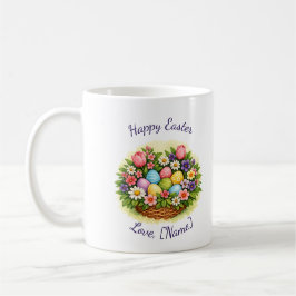 Caneca De Café Easter Spring Basket with Eggs, Flowers, & Leaves