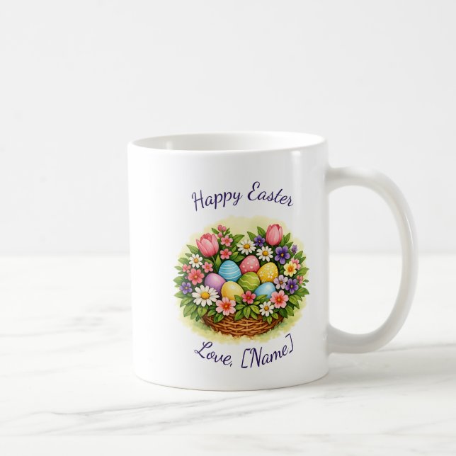 Caneca De Café Easter Spring Basket with Eggs, Flowers, & Leaves (Direita)