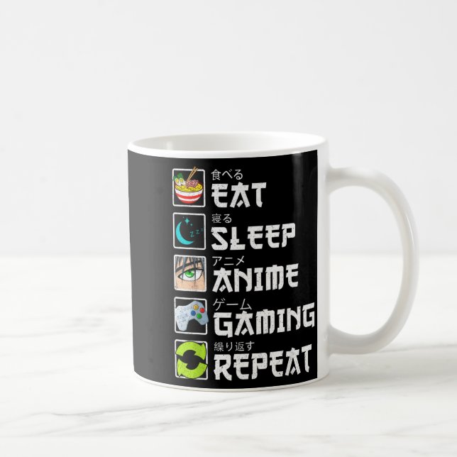 Caneca De Café Eat Sleep Anime Gaming Repeat Kawaii Otaku Anime M (Direita)