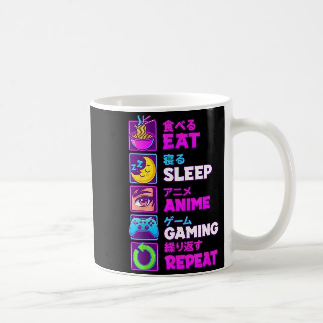 Caneca De Café Eat Sleep Anime Gaming Repeat Kawaii Otaku Anime M (Direita)