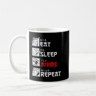 Caneca De Café Eat Sleep Anime Repete Manga Japão Kanji Weeb Vint