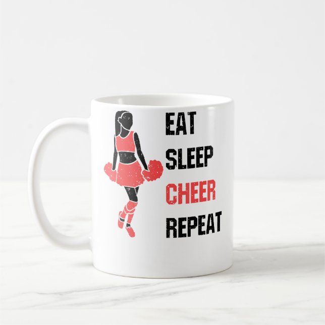 Caneca De Café Eat Sleep Cheer Repeat Cheerleading Coach (Esquerda)