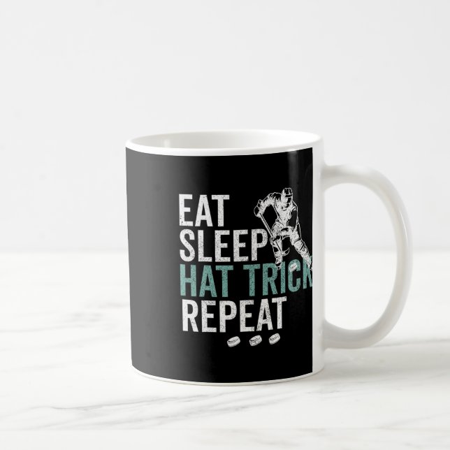 Caneca De Café Eat Sleep Hat Trick Repeat Cool Ice Hockey Puck Fa (Direita)