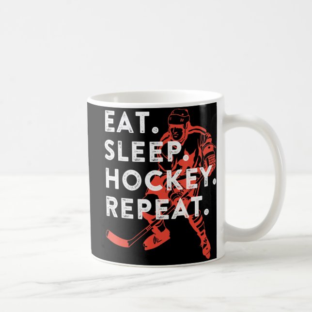 Caneca De Café Eat Sleep Hockey Repeat  Gift  (Direita)