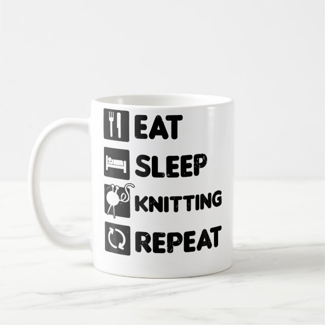 Caneca De Café Eat Sleep Repeat Design Knitting Grandma (Esquerda)