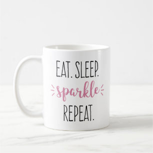 Caneca De Café Eat Sleep Sparkle Repetir Cotação de Tipo Preto e