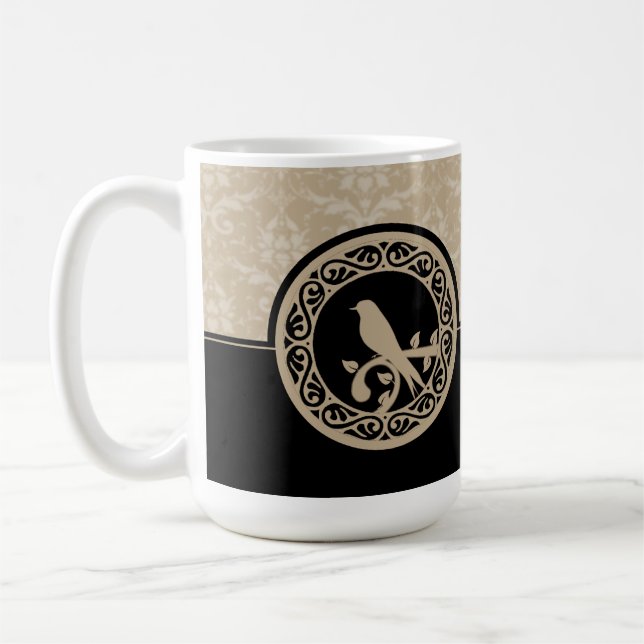 Caneca De Café Ebony Lovebird Damask Coffee Mug (Esquerda)