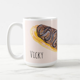 Caneca De Café Eclairs Donuts Divertidos Caprichosos Rosa Aquarel