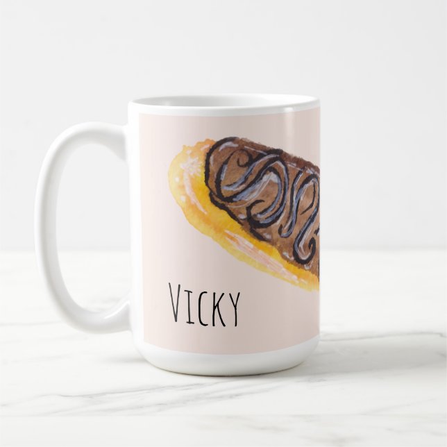 Caneca De Café Eclairs Donuts Divertidos Caprichosos Rosa Aquarel (Esquerda)
