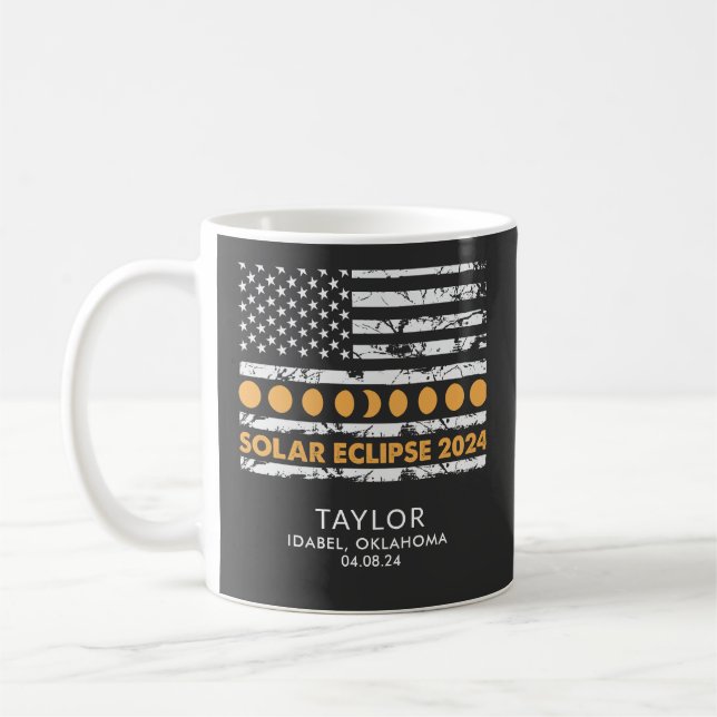 Caneca De Café Eclipse Solar Total 2024 Patriótico Personalizado (Esquerda)