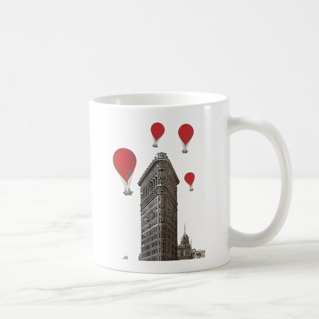 Caneca De Café Edifício de Ferro Plano e Balões de Ar Quente Verm (Direita)
