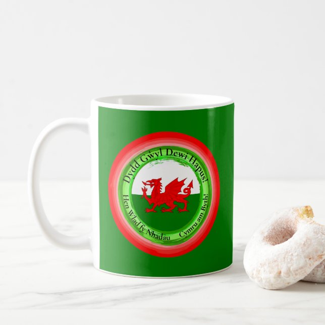 Caneca De Café Edit Matching Welsh Dragon Rua Dia de David (Com Donut)