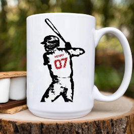 Caneca De Café Editable Name & Jersey Number Baseball Birthday
