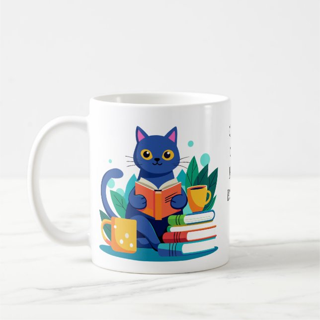 Caneca De Café Editar Nome Personalizar Gatos Legal Ler Livros (Esquerda)