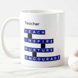 Caneca De Café Educador Professor Azulejo de Palavra Azul Marinho