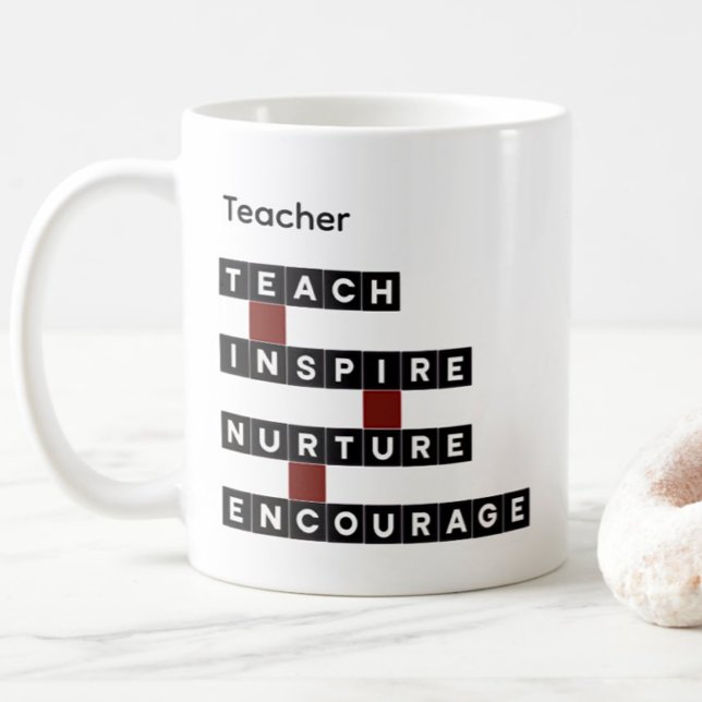 Caneca De Café Educador Professor Palavra Bloco Preto Texto Perso (Criador carregado)