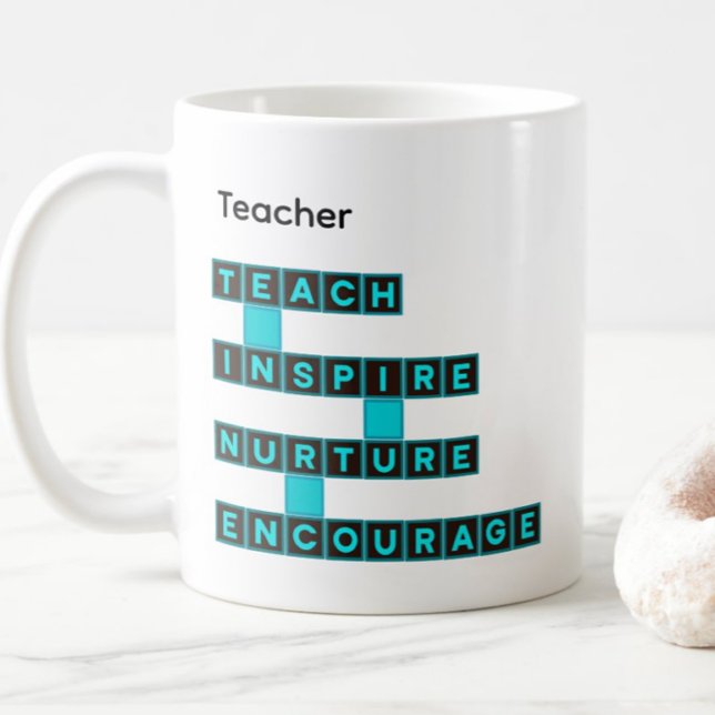 Caneca De Café Educator Teacher Word Tile Teal Custom Text (Criador carregado)