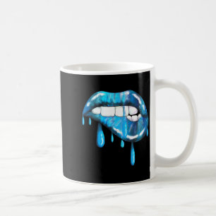 Caneca De Café Efeito de batom mordendo lábios azuis gotejantes d
