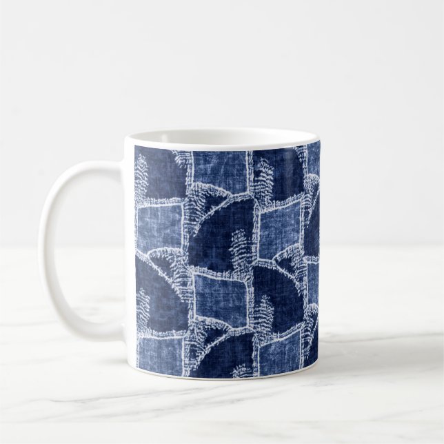 Caneca De Café Efeito De Indigo Texturizado Gráfico De Patchwork (Esquerda)