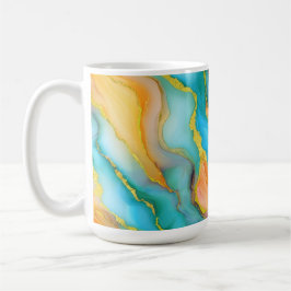 Caneca De Café Efeito de Mármore Fluido em Verde-Azul, Laranja e