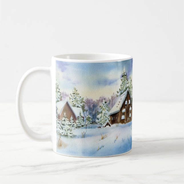Caneca De Café Efeito de Neve Inverno Floresta Paisagem Elegante (Esquerda)