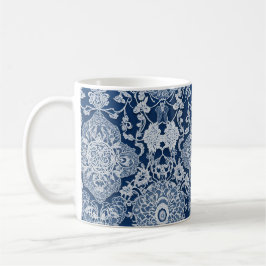 Caneca De Café Efeito Lace Elegante Floral em Azul e Branco
