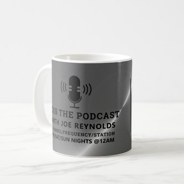 Caneca De Café Efeito Silver Metal, Podcaster, Podcast Advert (Frente Esquerda)