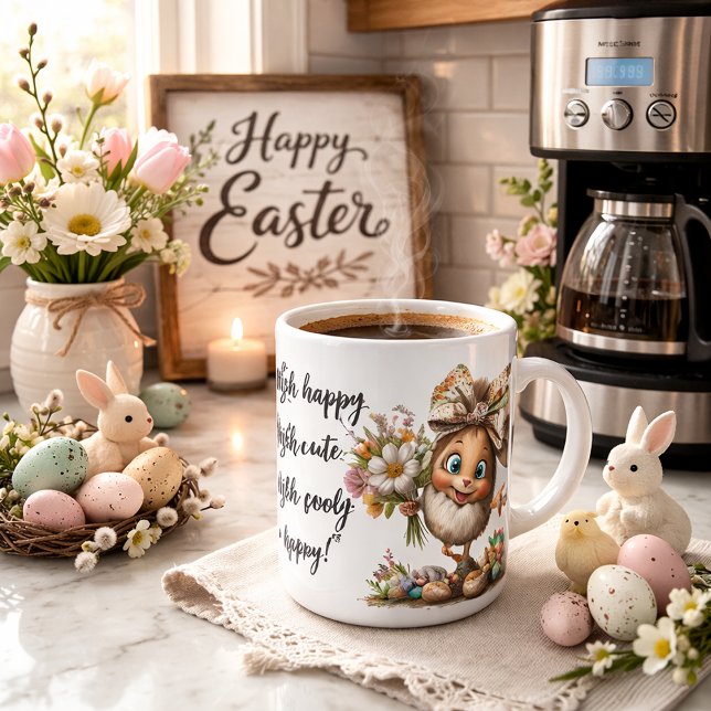 Caneca De Café Eggstra Happy Easter Art with Customizable Name (Criador carregado)