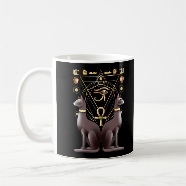 Caneca De Café Egípcio Cat Horus Eye Ankh Sagrado Geometria (Esquerda)