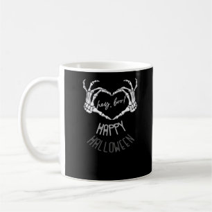 Caneca De Café Ei, Boo! Feliz Halloween Skeleton Hand Heart Clas