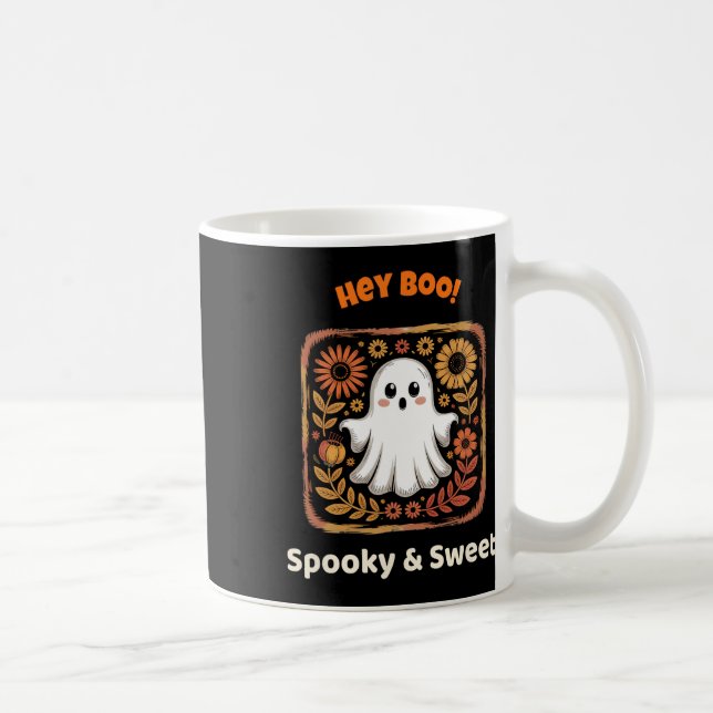 Caneca De Café Ei, Boo Ghost Retro Halloween Spooky, Fofo (Direita)