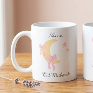 Caneca de Café Eid Lua com Laço Rosa Personalizado