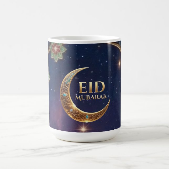 Caneca De Café Eid Mubarak Islamic celebration Gold And navy (Centro)