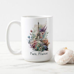 Caneca De Café Eiffel Tower Watercolor Florals, Paris França