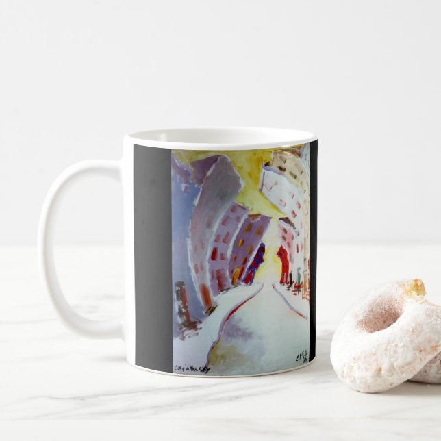 Caneca De Café ejgoldguru - acrílico - Cidade no Céu (Com Donut)