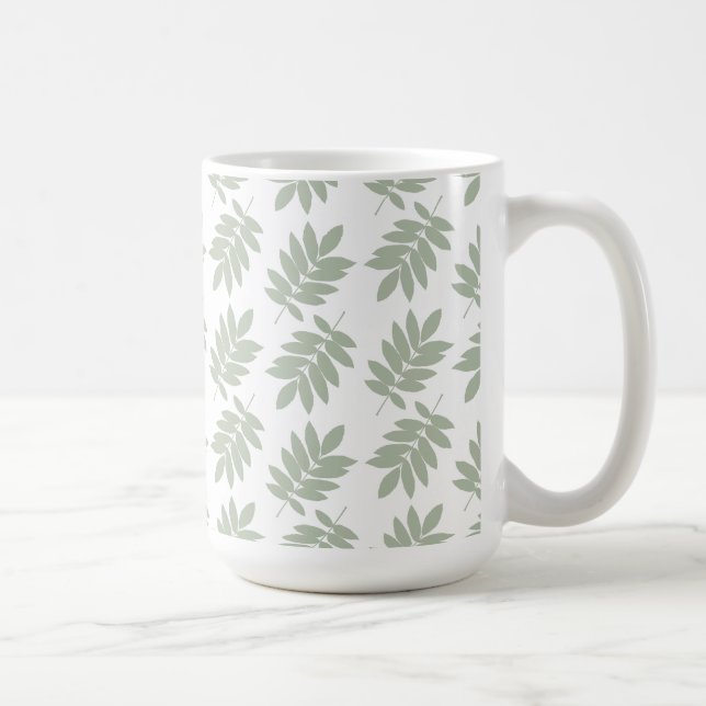 Caneca De Café Elder Leaf Pattern Green+White (Direita)