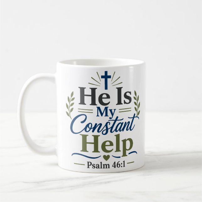 Caneca De Café Ele É Meu Auxílio Constante Fé Devocional Matinal (Esquerda)