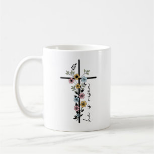 Caneca De Café Ele é Risen Floral Cross Felz pascoa