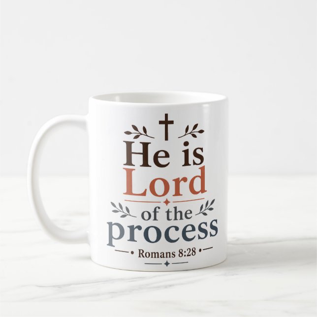 Caneca De Café Ele é Senhor do Processo Citação Moderna das Escri (Esquerda)