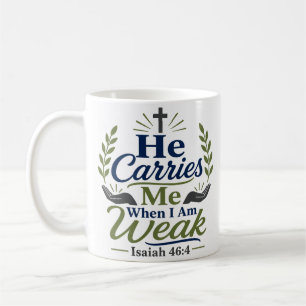 Caneca De Café Ele Me Carrega Quando Estou Fraco Minimalista Cris