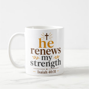 Caneca De Café Ele Renova Minha Força Versículo Bíblico Inspirado