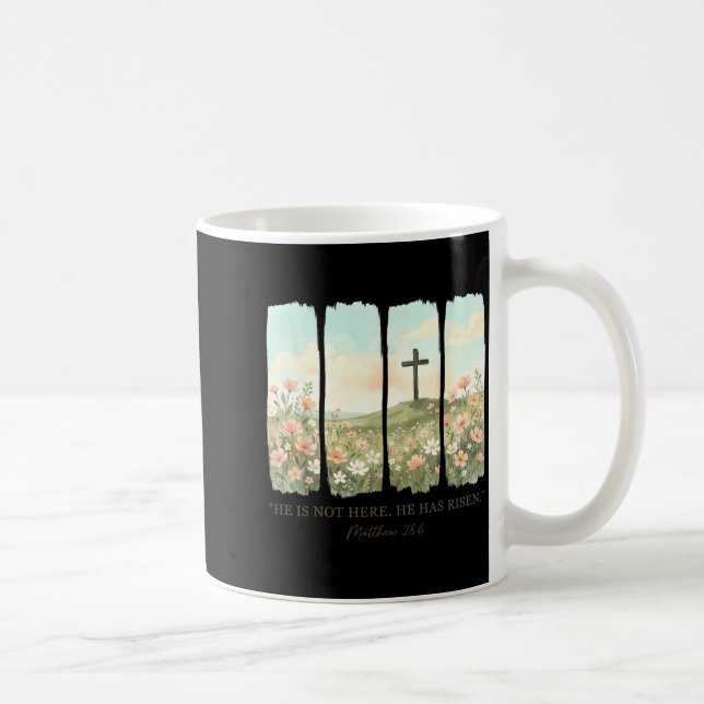 Caneca De Café Ele ressuscitou flor selvagem cristã feliz páscoa (Direita)