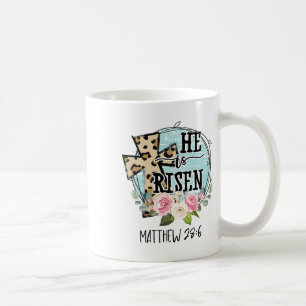 Caneca De Café Ele Ressuscitou Jesus Cristão Feliz Páscoa Floral