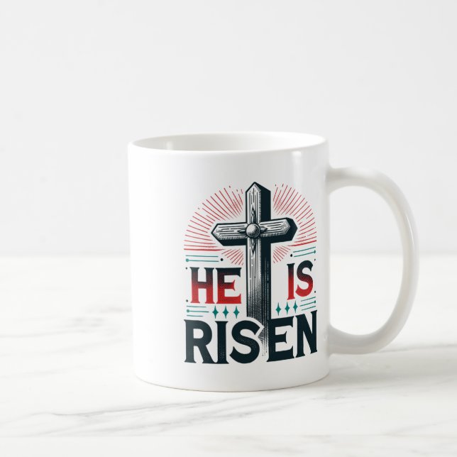 Caneca De Café Ele Ressuscitou Jesus Dia de Páscoa Cristão (Direita)