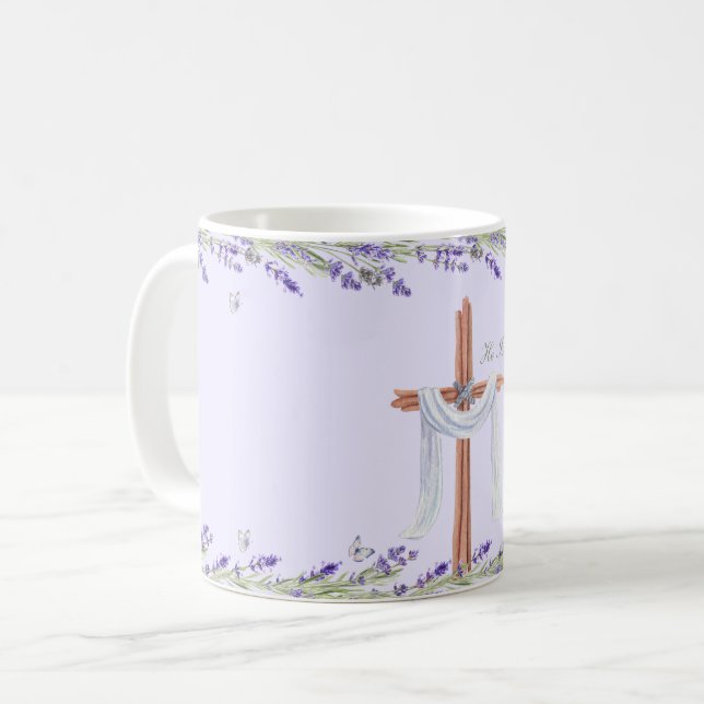 Caneca De Café Ele Ressuscitou Páscoa Personalizada Cristã (Frente Esquerda)