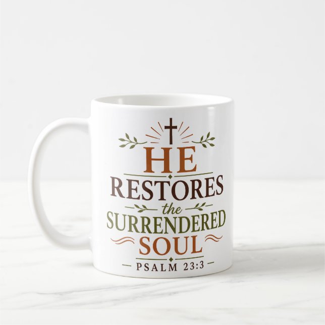 Caneca De Café Ele Restaura a Alma Rendida Verdade Bíblica (Esquerda)